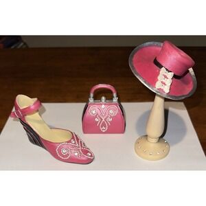 Pandora Pink Fashion Premier 1999‎ Mini Figurines Hat, Stand, Shoe, Purse